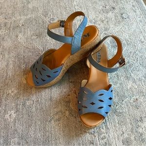 Kork Ease- Blue Leather Wedge Sandal- Size 9/40.5